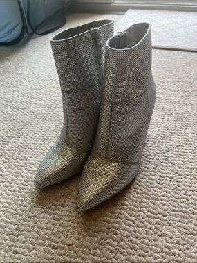 Sparkling Silver Pointed Toe Ankle Boots